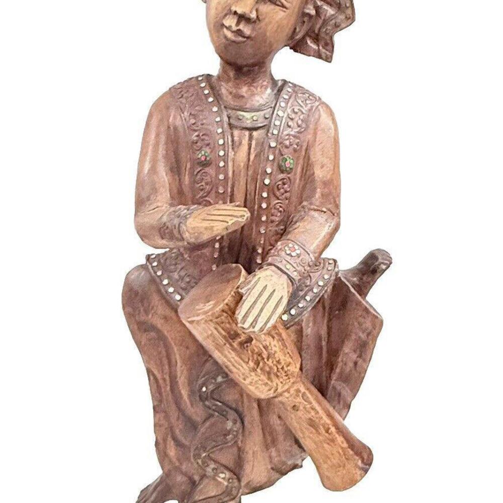 Vintage Hand Carved Wooden Thai Asian Musician from Thailand-27 inches Tall